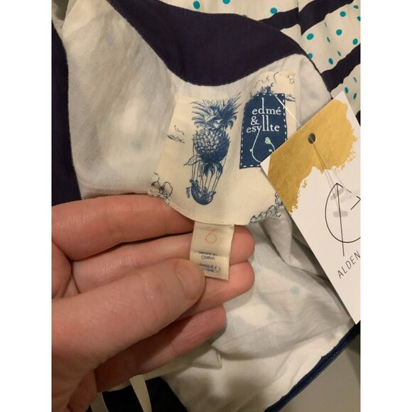 Edme & Esyllte Anthropologie Blue & White Striped Polka Dot A-Line Skirt, Size 6 - Picture 7 of 7